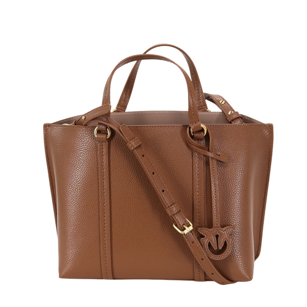 PINKO Carrie Shopper Big Tote Bag – Brown with Signature Logo