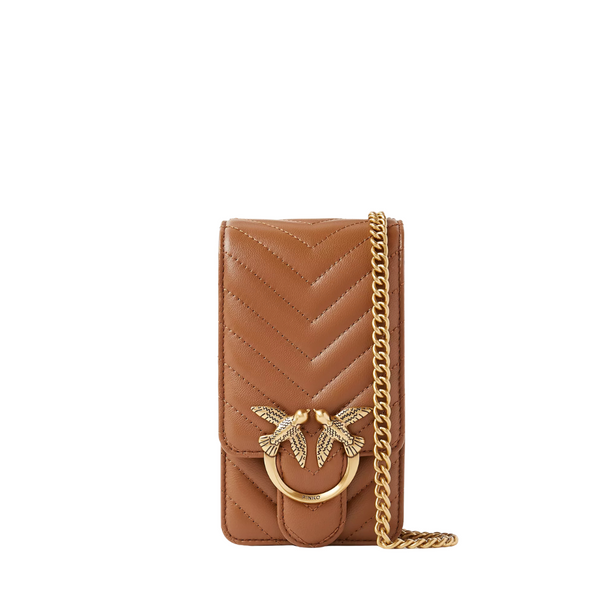 PINKO Crossbody Bag – Brown | Love One Chevron Quilted Phone Bag – Slim & Stylish