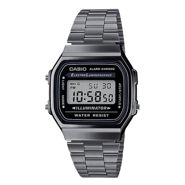 Casio Gunmetal Stainless Steel Strap Black Digital Quartz Watch for Men & Women – A‑168WGG‑1ADF