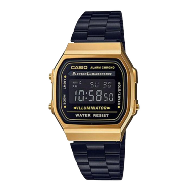 Casio Black Ion‑Plated Stainless Steel Strap Black Digital Quartz Watch for Men & Women – A‑168WEGB‑1BDF