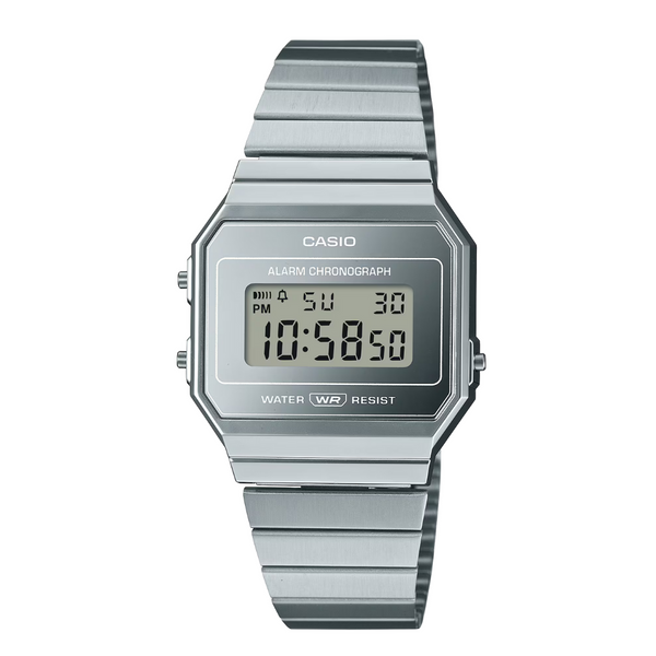 Casio Silver Stainless Steel Strap Silver Digital Quartz Watch for Men & Women – A‑700WEV‑7ADF
