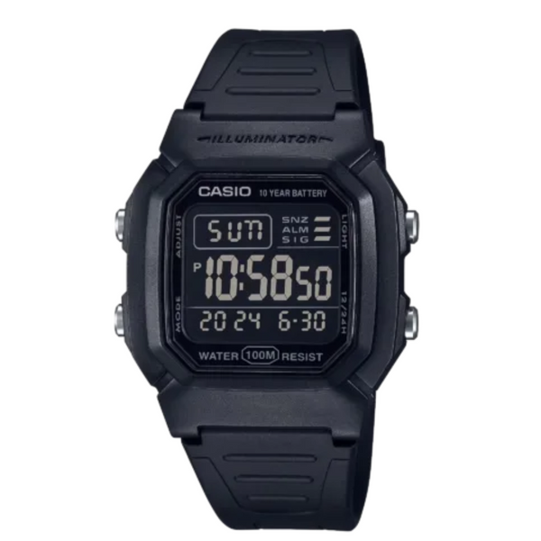 Casio Black Resin Strap Black Digital Quartz Watch for Men – W‑800H‑1BVDF