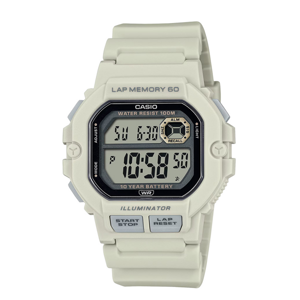 Casio Beige Resin Strap White Digital Quartz Watch for Men – Casio Beige Resin Strap White Digital Quartz Watch for Men – WS‑1400H‑8AVDF