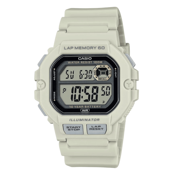 Casio Beige Resin Strap White Digital Quartz Watch for Men – WS‑1400H‑8AVDF