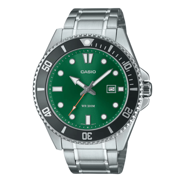 Casio Stainless Steel Green Dial Quartz Watch for Men – MDV‑107D‑3A2VDF
