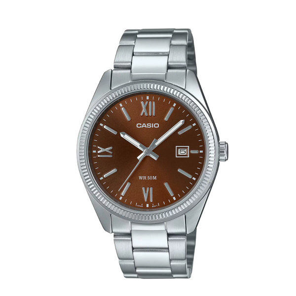Casio Silver Ion-Plated Stainless Steel Bracelet Brown Analog Quartz Watch for Men – MTP-1302DD-5AVDF