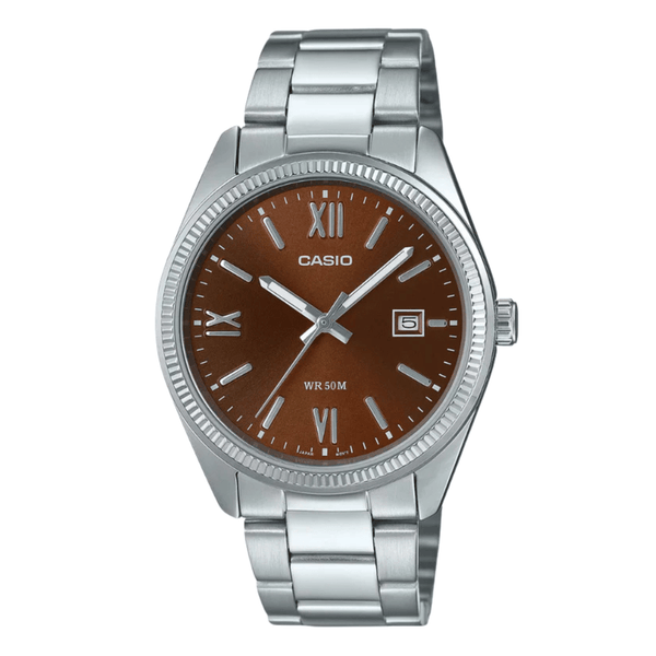 Casio Silver Ion-Plated Stainless Steel Brown Dial Quartz Watch for Men – MTP-1302DD-5AVDF