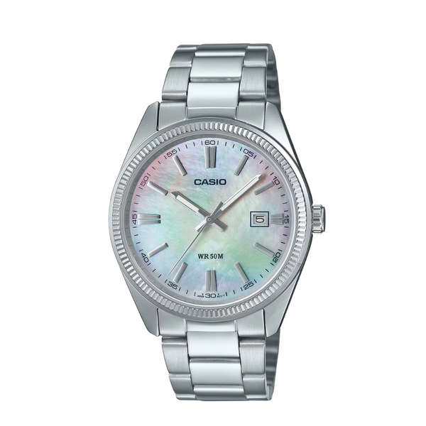 Casio Stainless Steel Bracelet Mother-of-Pearl Analog Quartz Watch for Men – MTP-1302DS-7AVDF