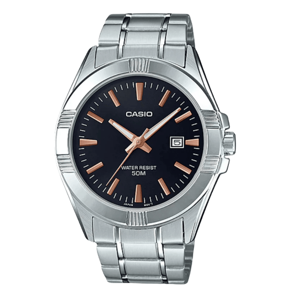 Casio Silver Stainless Steel Black Dial Quartz Watch for Men – MTP-1308D-1A2VDF