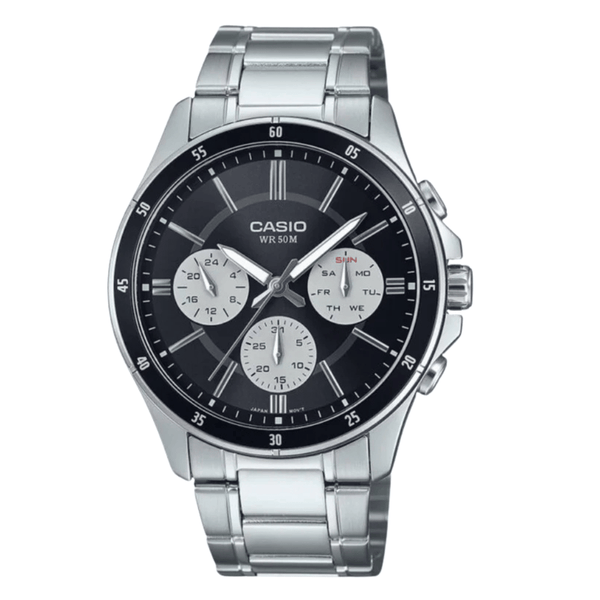 Casio - Silver Stainless - Black Dial - Quartz Watch For Men's  – MTP-1374D-1A3VDF