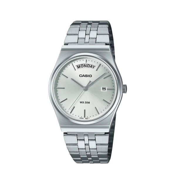 Casio Silver Stainless Steel Bracelet Silver Analog Quartz Watch for Men – MTP-B146D-7AVDF