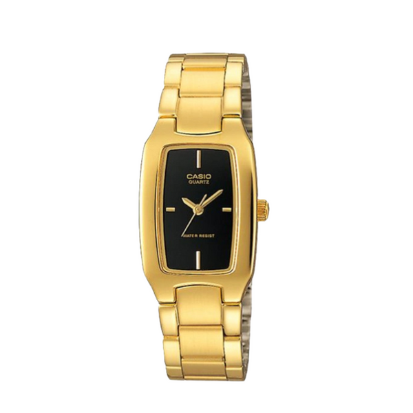 Casio Gold-Tone Stainless Steel Bracelet Black Analog Quartz Watch for Women – LTP-1165N-1CRDF