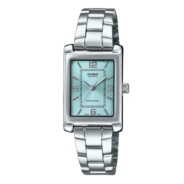 Casio Silver Stainless Steel Aqua Blue Dial Analog Quartz Watch for Women – LTP-1234DD-2ADF