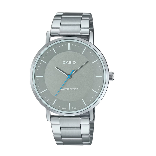 Casio Silver Stainless Steel Bracelet Grey Analog Quartz Watch for Men – MTP-VT04D-8EDF