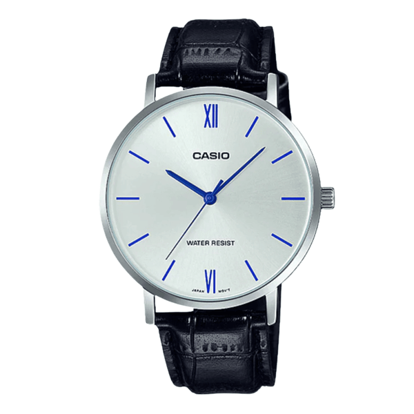 Casio Black Leather Strap Silver Dial Analog Quartz Watch for Men – MTP-VT01L-7B1UDF