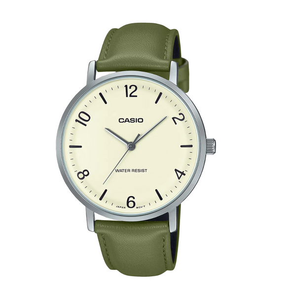 Casio Green Leather Strap Beige Analog Quartz Watch for Men – MTP-VT03L-7BDF
