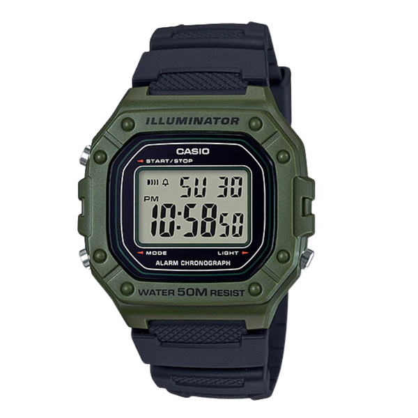 Casio Green Resin Strap Gray Digital Quartz Watch for Men – W-218H-3AVDF