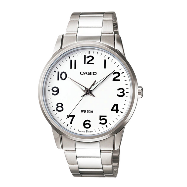 Casio Silver Stainless Steel Bracelet White Analog Quartz Watch for Men – MTP-1303D-7BVDF