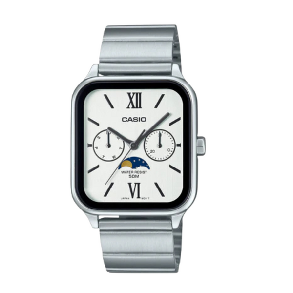 Casio Silver Stainless Steel Bracelet White Analog Quartz Watch for Men – MTP-M305D-7A2VDF