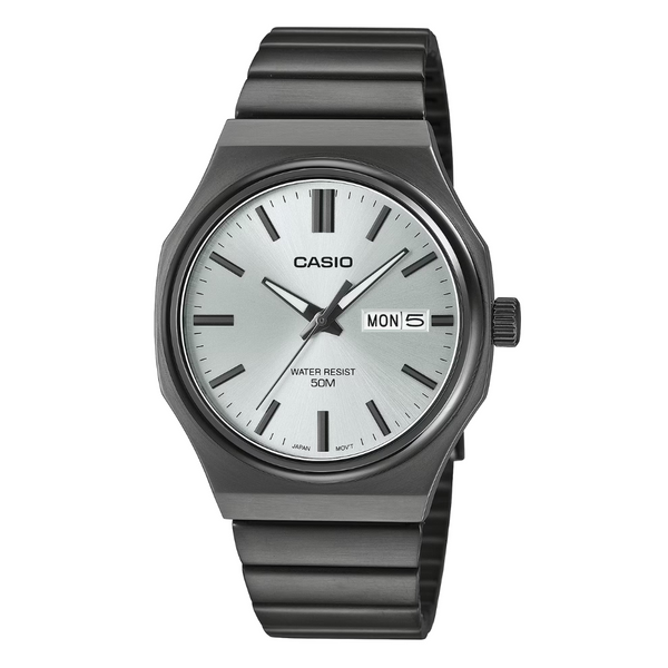 Casio Black ION-Plated Stainless Steel Silver Dial Analog Quartz Watch for Men – MTP-E735B-7AVDF