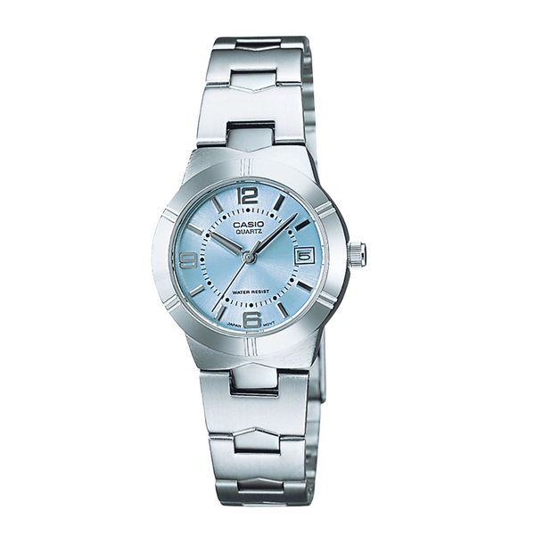 Casio Silver Stainless Steel Bracelet Blue Analog Quartz Watch for Women – LTP-1241D-2ADF