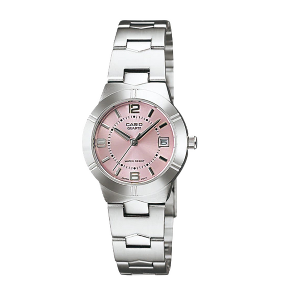 Casio Silver Stainless Steel Bracelet Pink Analog Quartz Watch for Women – LTP-1241D-4ADF (AG)
