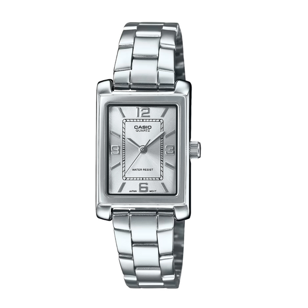 Casio Silver Stainless Steel Bracelet White Analog Quartz Watch for Women – LTP-1234DD-7ADF