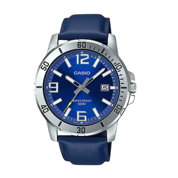 Casio Blue Leather Strap Blue Analog Quartz Watch for Men – MTP-VD01L-2BVUDF