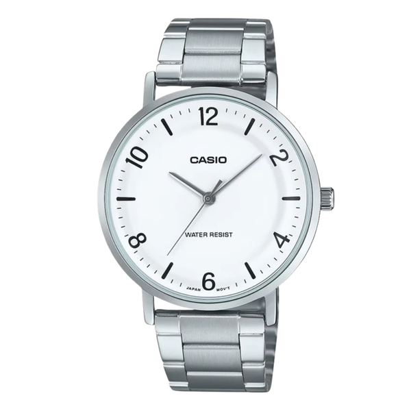 Casio Silver Stainless Steel White Dial Analog Quartz Watch for Men – MTP-VT03D-7BDF