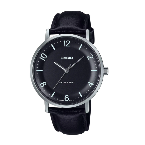 Casio Black Leather Strap Black Analog Quartz Watch for Men – MTP-VT03L-1BDF