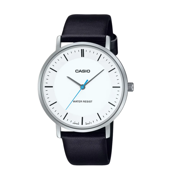 Casio Black Leather Strap White Analog Quartz Watch for Men – MTP-VT04L-7EDF