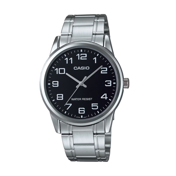 Casio Silver Stainless Steel Bracelet Black Analog Quartz Watch for Men – MTP-V001D-1BUDF