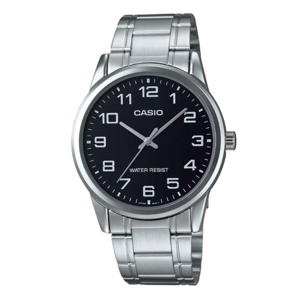 Casio Silver Stainless Steel Black Dial Analog Quartz Watch for Men – MTP-V001D-1BUDF