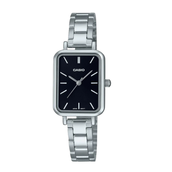Casio Silver Stainless Steel Bracelet Black Analog Quartz Watch for Women – LTP-V009D-1EUDF (AG)