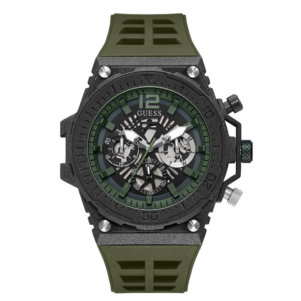 Guess Exposure Olive Green Silicone Black Dial Quartz Watch for Gents - GW0325G2