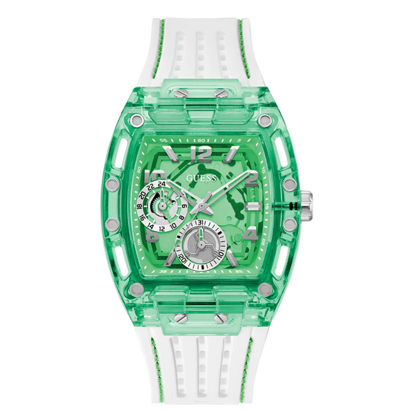Guess Phoenix White Silicone Green Dial Quartz Watch for Gents - GW0499G10