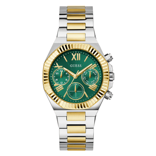 Guess Equality Two-tone Stainless Steel Green Dial Chronograph Quartz Watch for Ladies - GW0769L4