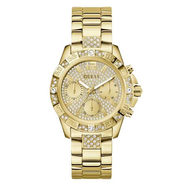 Guess Majesty Series Gold Stainless Steel Gold Dial Chronograph Quartz Watch for Ladies - G0771L2
