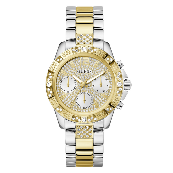 Guess Majesty Series Two-tone Stainless Steel Gold Dial Chronograph Quartz Watch for Ladies - G0771L3