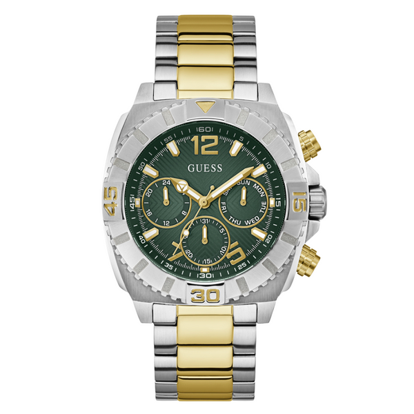 Guess Traction Two-tone Stainless Steel Green Dial Chronograph Quartz Watch for Gents - G0800G1