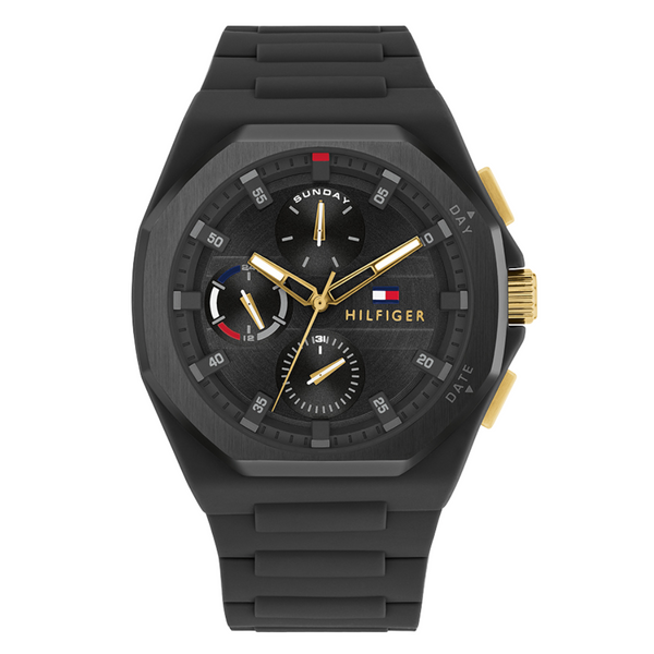 Tommy Hilfiger Troy Black Silicon Strap Black Dial Chronograph Quartz Watch for Gents - 1792120