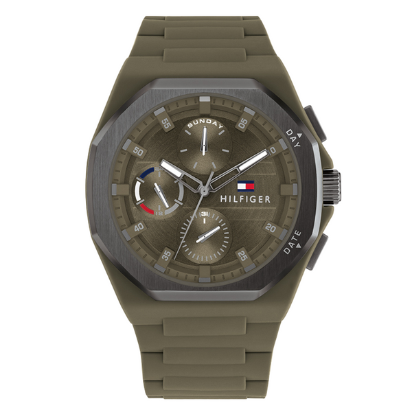 Tommy Hilfiger Troy Series Green Silicon Strap Green Dial Chronograph Quartz Watch for Gents - 1792121