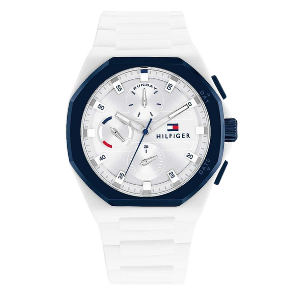 Tommy Hilfiger Neo Series White Silicon Strap Silver Dial Chronograph Quartz Watch for Gents - 1792150