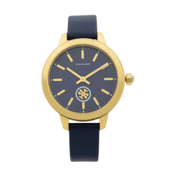 Tory Burch Collins Gold-Tone Stainless Steel Navy Leather Watch – TBW1203