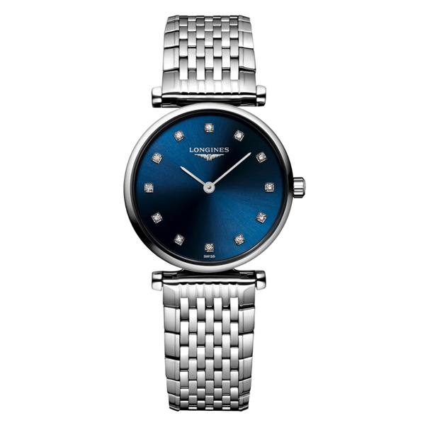 Longines Stainless Steel Bracelet Blue Diamond Analog Quartz Watch for Women – La Grande Classique 24 mm (L4.209.4.97.6)