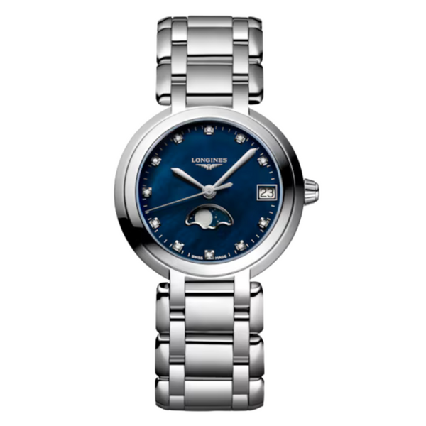 Longines Longines PrimaLuna Moonphase Silver Stainless Steel Blue Dial Quartz Watch for Ladies - L8.115.4.98.6