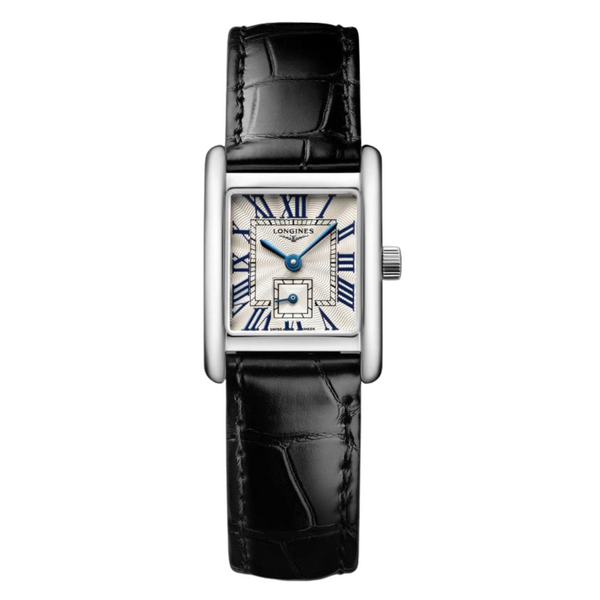 Longines Mini DolceVita Black Leather Strap Silver Dial Quartz Watch for Ladies - L5.200.4.71.2