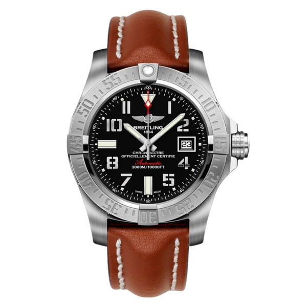 Breitling Calfskin Leather Strap Black Analog Automatic Diver Watch for Men – Avenger II Seawolf
