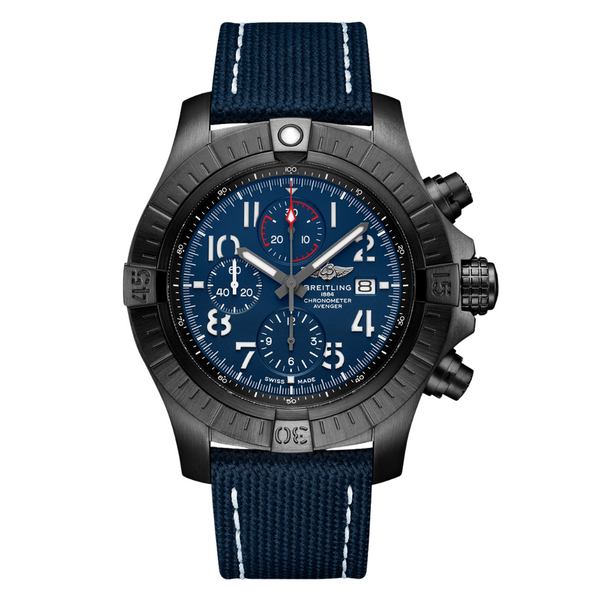 Breitling Blue Leather Strap Blue Analog Automatic Diver Watch for Men – Super Avenger Chronograph (V13375101C1X2)