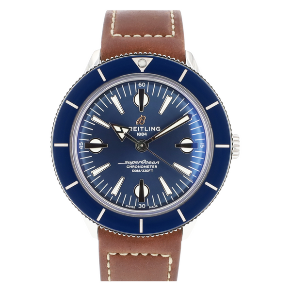 Breitling Brown Leather Strap Blue Analog Automatic Diver Watch for Men – Superocean Heritage ’57 (A10370161C1X2)